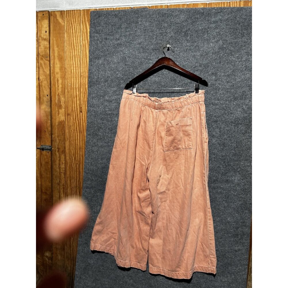 Pilcro Pants Womens XL Pink Paperbag Wide Leg Crop Twill Elastic Waist Casual - Picture 5 of 8